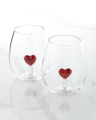Neiman Marcus Red Heart Stemless Wine Glasses, Set Of 2