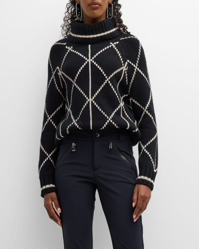 Bogner Solange Cashmere Diamond-stitch Turtleneck In Black