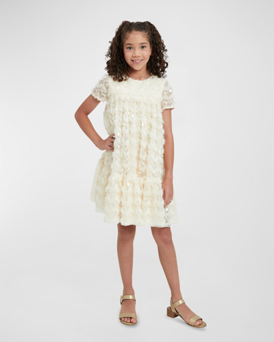 Bardot Junior Kids' Girl's Lena Tiered Sequin Detailed Dress In Cream