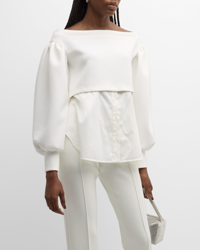 Adeam Wendy Mixed-media Off-the-shoulder Top In Ivory