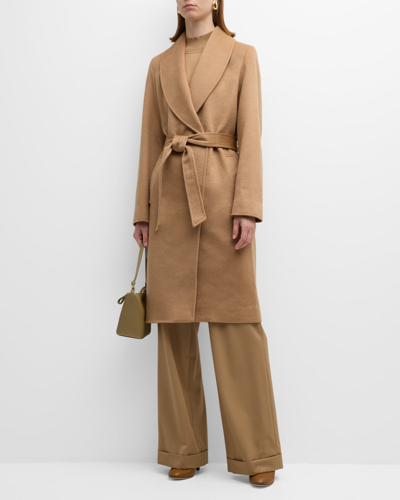 Sofia Cashmere Baby Camel Pick-stitched Wrap Coat