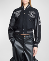 Amiri Logo Graphic Embroidered Crop Varsity Jacket In Black Mult
