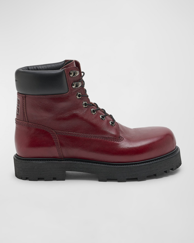 Givenchy Show Ankle Workboots In Shiny Leather In Red Cherry