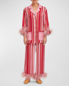 SLEEPER PARTY STRIPED FEATHER-TRIM PAJAMA SET