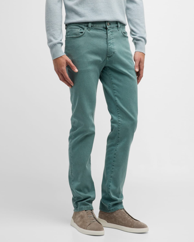 Zegna Men's Stretch Gabardine 5-pocket Trousers In Md Grn Sld