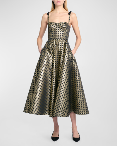 Giambattista Valli Lurex Jacquard Bustier Midi Dress In Black Gold