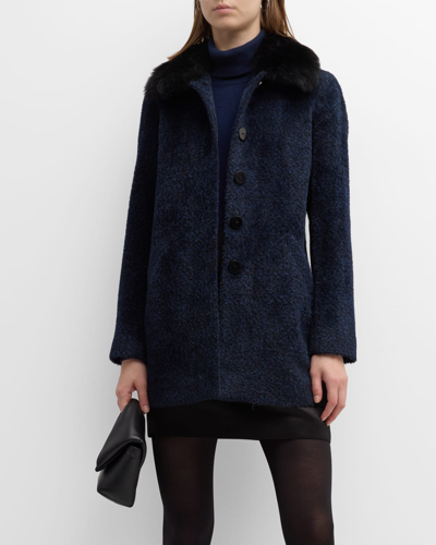 Sofia Cashmere Alpaca Boucle Car Coat With Shearling Collar In Navyblack