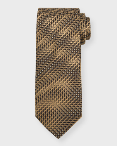 Brioni Men's Micro-boxes Silk Tie In Ochreyell