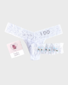 Hanky Panky I Do Original Rise Thong & Garter Box Set In White/baby Blue