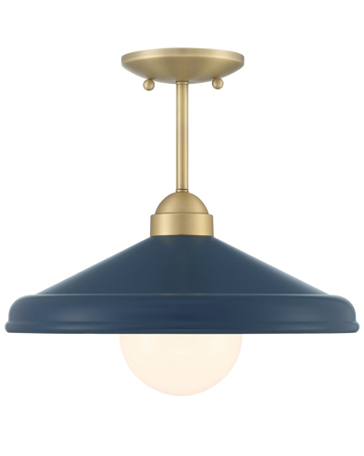 Lumanity Brooks Matte Navy 14in Semi-flush Mount Ceiling Barn Light In Blue