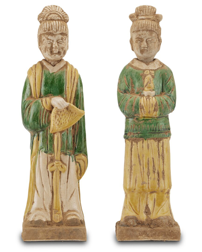 Currey & Company Set Of 2 Tang Dynasty Palace Servants In Green