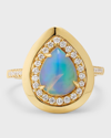 DAVID KORD 18K YELLOW GOLD RING WITH PEAR SHAPE OPAL AND DIAMONDS
