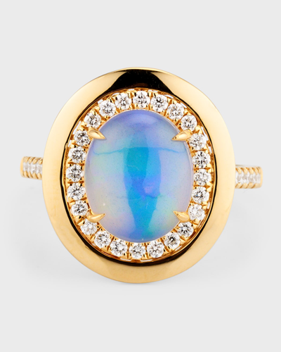 David Kord 18k Yellow Gold Ring With Oval Opal And Diamonds