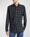 Zegna Cashco Regular Fit Button Down Shirt In Dark Blue Check
