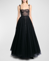 GIAMBATTISTA VALLI BOW-DETAIL LACE FIT-&-FLARE BUSTIER GOWN