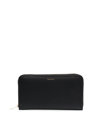 Paul Smith Leather Zip Around Wallet In Black