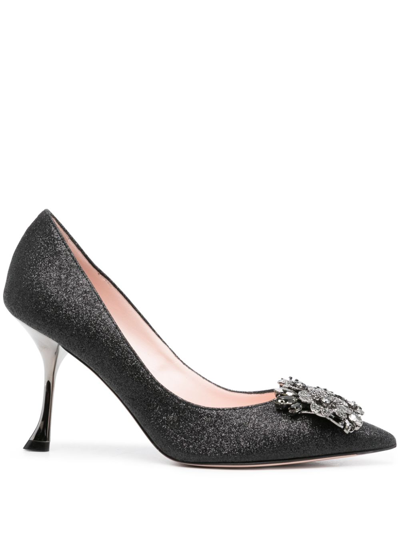 Roger Vivier Rv Bouquet Strass Leather Pumps In Black