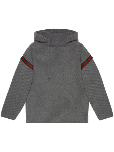 Gucci Cashmere Ribbed-knit Hoodie In Grey Melange