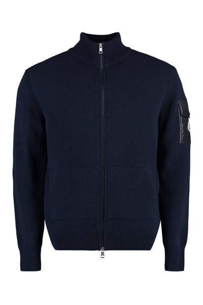 Moncler Zipped Knitted Cardigan In Navy