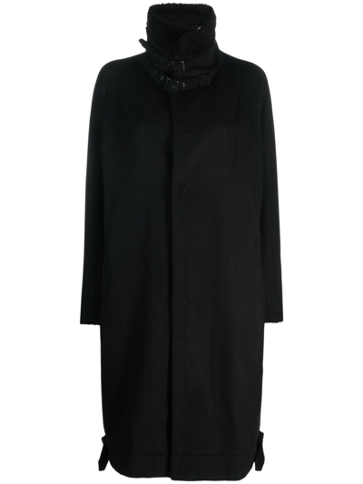 Yohji Yamamoto 皮毛一体领羊毛混纺外套 In Black