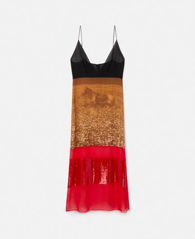 Stella Mccartney Lucky Spot In Daisy Field Silk Slip Dress In Ginger