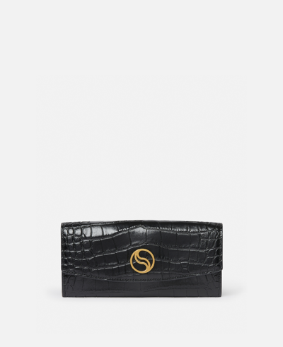 Stella Mccartney S-wave Croc-effect Continental Wallet In Black