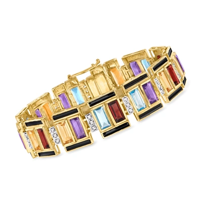 Ross-simons Multi-gemstone Art Deco-inspired Bracelet With Black Enamel In 18kt Gold Over Sterling In Pink