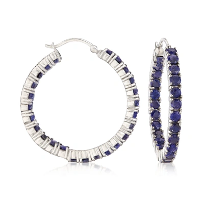 Ross-simons Sapphire Inside-outside Hoop Earrings In Sterling Silver In Blue