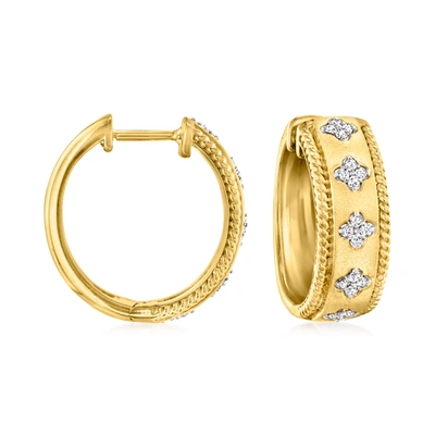 Ross-simons Diamond Clover Hoop Earrings In 18kt Gold Over Sterling In White