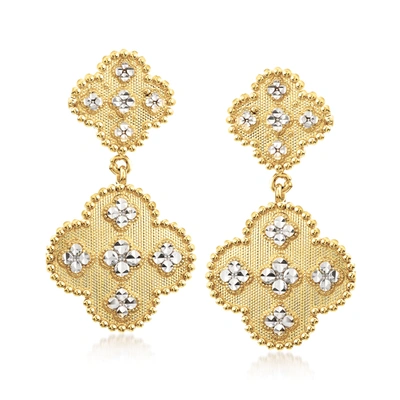 Ross-simons 14kt 2-tone Gold Clover Drop Earrings In Yellow