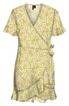 Vero Moda Henna Frill Wrap Dress In Yellow Hollow/ Birch
