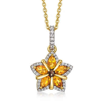Ross-simons Smoky Quartz And Citrine Star Pendant Necklace With . White Topaz In 18kt Gold Over Sterling In Orange
