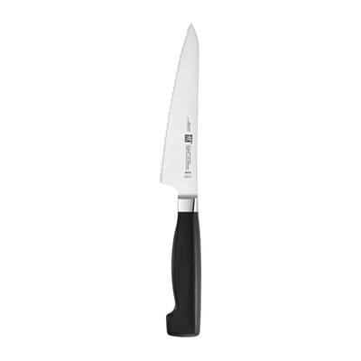 Zwilling Four Star 5.5-inch Serrated Prep Knife In Black