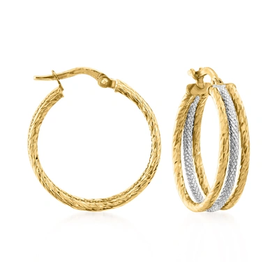 Ross-simons Italian 14kt 2-tone Gold Triple-hoop Earrings In Silver
