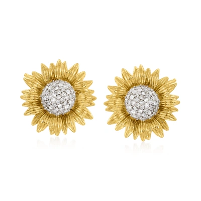 Ross-simons Diamond Sunflower Earrings In 14kt Yellow Gold