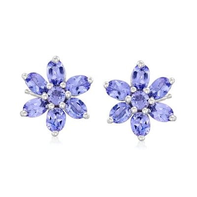 Ross-simons Tanzanite Flower Earrings In Sterling Silver In Purple