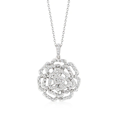 Ross-simons Diamond Openwork Rose Pendant Necklace In Sterling Silver In Multi
