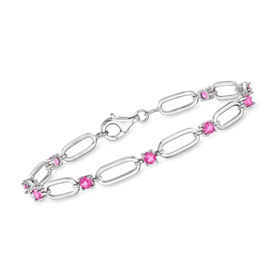 Ross-simons Pink Topaz Paper Clip Link Bracelet In Sterling Silver