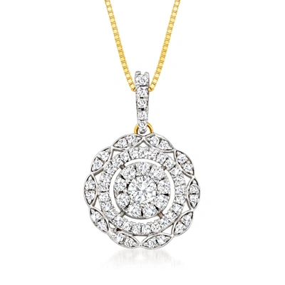 Ross-simons Diamond Cluster Pendant Necklace In 14kt Yellow Gold In Silver
