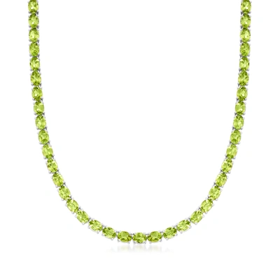 Ross-simons Peridot Tennis Necklace In Sterling Silver In White