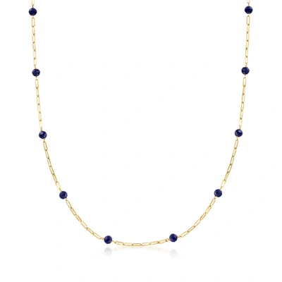 Rs Pure By Ross-simons Sapphire Bead Station Paper Clip Link Necklace In 14kt Yellow Gold In Multi