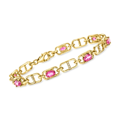 Ross-simons Pink Topaz And . Diamond Mariner-link Bracelet In 18kt Rose Gold Over Sterling