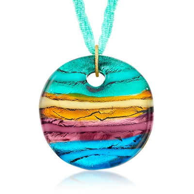 Ross-simons Italian Multicolored Murano Glass Bead Pendant Necklace With 18kt Gold Over Sterling