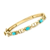 Ross-simons Turquoise Mariner-link Bangle Bracelet With Diamond Accents In 18kt Rose Gold Over Sterling In Blue