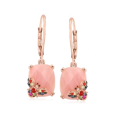 Ross-simons Pink Opal And . Multicolored Sapphire Bumblebee Drop Earrings With Garnet Accents In 18kt Rose Gold 