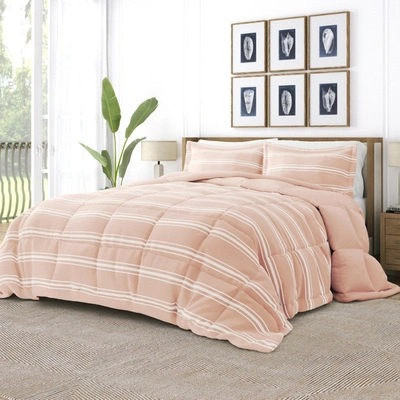 Ienjoy Home Soft Stripe Light Blue Reversible Pattern Comforter Set Down-alternative Ultra Soft Microfiber Beddi