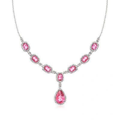 Ross-simons Pink Topaz And . Diamond Y-necklace In Sterling Silver