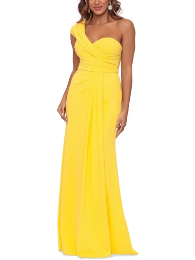 B & A By Betsy And Adam Womens One-shoulder Maxi Evening Dress In Yellow