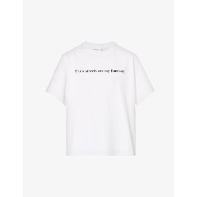 Victoria Beckham Womens White Paris Streets Are My Runway Typography-print Organic-cotton T-shirt