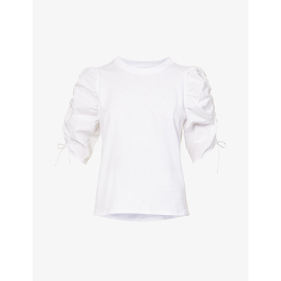 Frame Womens Blanc The Oversized Logo-embroidered Organic Cotton Shirt